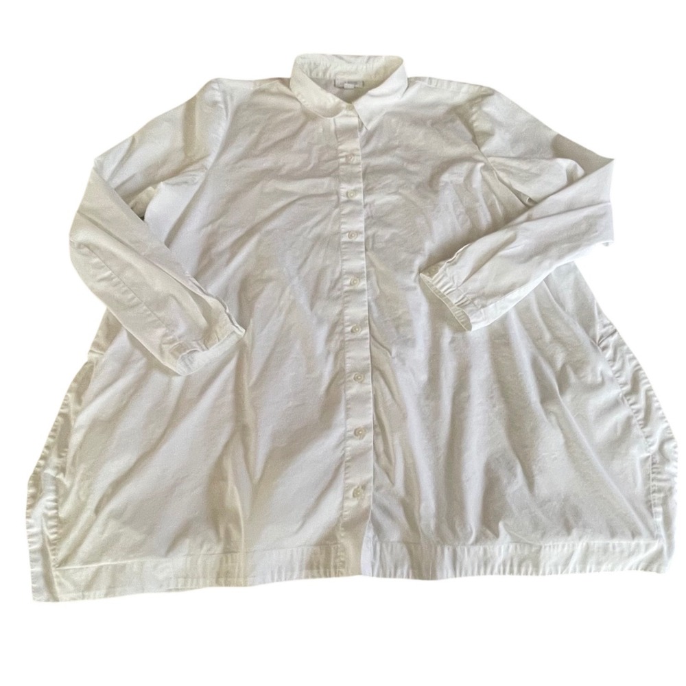 J. Jill White Shirt Collection Cotton Blend Button Down Tunic‎ Pockets Large